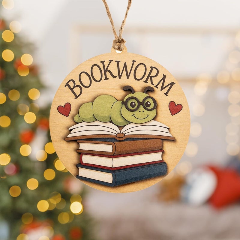 NELXI Bookworm Gifts for Women, Funny Christmas Ornaments, Unique Book Ornament, Holiday Book Lover Christmas Ornaments, Reading Club Gifts for Women, Librarian Present, Literary Decor Keepsake, Cozy Accent - Image 2